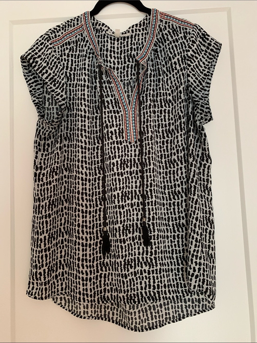 Daniel Rainn Black & White Printed Tunic with Embroidered Neck